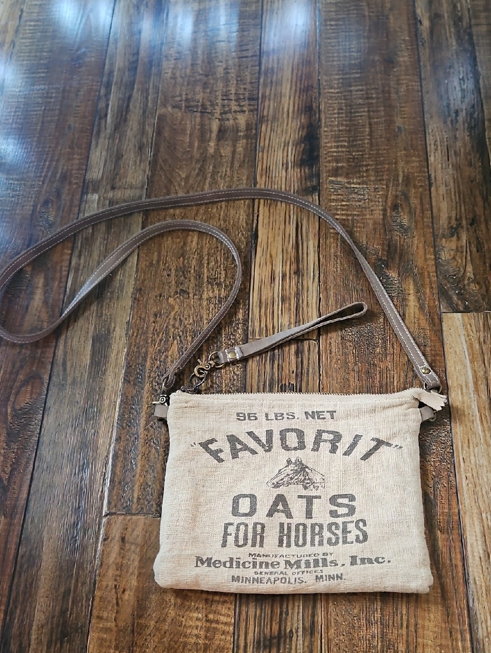 Canvas Burlap Crossbody Bag in Natural Tan — Vintage Print